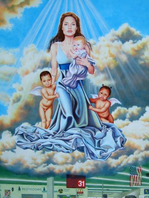Blessed Art Thou by Kate Kretz - Angelina Jolie with her children Shiloh, Maddox and Zahara in acrylic and oil on linen by North Carolina artist Kate Kretz.