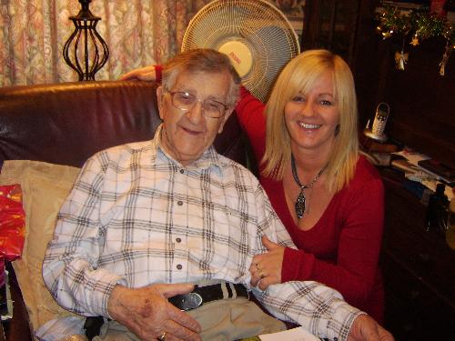 me and my dad - this is me and my dad who is 92 on xmas day.he is quite active and still plays draughts like a pro. he likes to cheat though. he plays the mouth organ and sings old songs for uis . lets hope he reaches the 100.