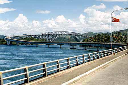a bridge that connect samar and leyte provinces!! - this bridge has a length of 2 km and bridging the 2 places of tacloban and samar