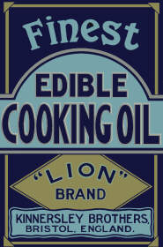 Cooking Oil Label - n the 1930&#039;s Kinnersley Brothers Limited exported cottonseed oil and soya bean oil for fish canning and other uses under their own "Lion" Brand and "Gloria" Brand labels.
