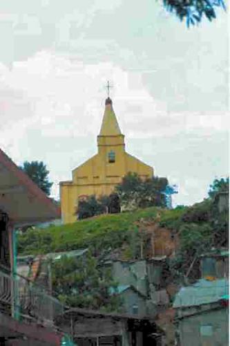 Cathedral in Haiti - This cathedral overlooks shanties made of corrugated tin which are homes to the poor in Haiti.