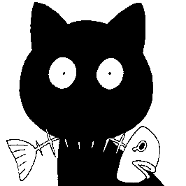 black cat cute - picture about black cat that bite fish bone .. very cute I thin k^^