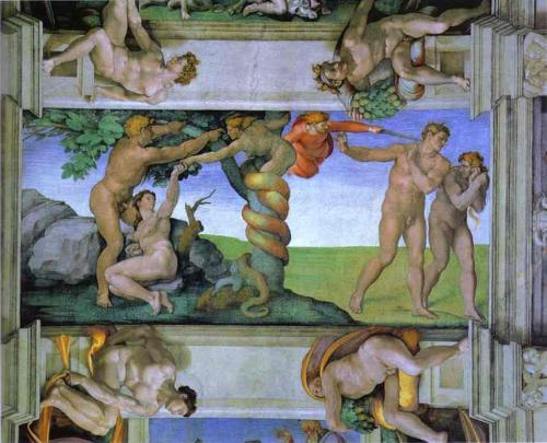 the fall of man - a painting of michelangelo