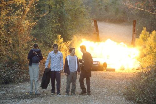 The Road Trip - This scene shows the scene when their car explodes after they try to cross an area by air on the car.