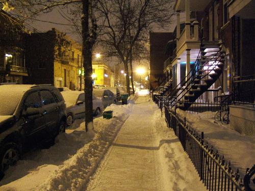 Snow at Night - The snow in front of my house at night.