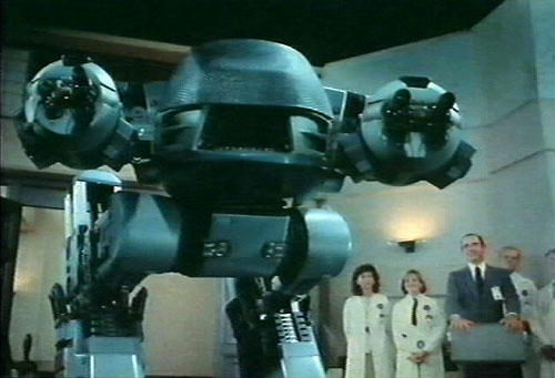 robocop - the bad robo from the movie. this is a secvence from the movie,just when the prototipe was beeing presented by the science peoples