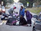 accident - this was a serious accident done on the road and no one is here to take her to the hospital , so now what will you do for  actions ?