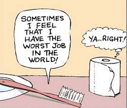 Dental - tooth brush and toilet paper discussing who was the worse job.