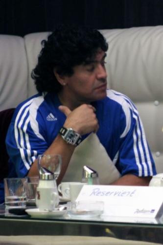 Diego Maradona - Diego Armando Maradona (born October 30, 1960), is a former Argentine football player. He is regarded by many as one of the greatest footballers of all time.[1][2]  Maradona won various trophies with Boca Juniors, FC Barcelona and SSC Napoli over the course of his career. During an international career that included 91 caps and 34 goals, he played in four FIFA World Cup tournaments, leading the Argentina national team to its victory over West Germany in 1986, in which he collected the Golden Ball award as the tournament's best player. His second goal against England -- a spectacular 60-meter dash through six England players -- is commonly referred to as 'The Goal of the Century.'