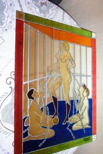 Domatrio - Dominatrix leaded art mirror. One of a series commissioned for a corset retailer in the Midlands. I still make these for a hobby when I get time.