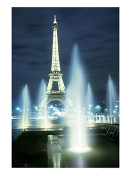 paris - Fountains and Eiffel Tower at Night Paris France tourism photo.