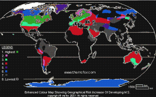 world MS map - Map of the world with legends for MS cases.