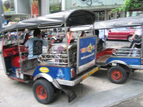 Bangkok transport - 'Tuk tuk' - one of the popular bangkok transportation. It travels slower than cars, but during traffic jams, this transport is considered effective for rushing. The drivers are aggressive!