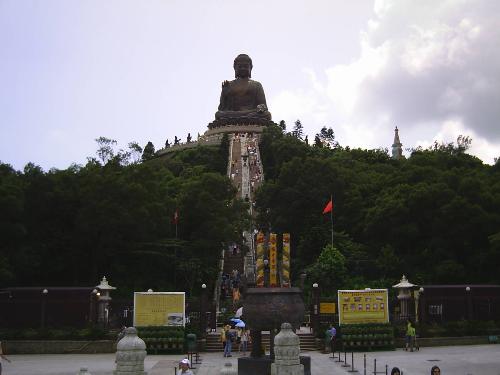 Po Lin Monastery (Lantau Island, Hongkong) - Precious Lotus Template. Buddhis Monastery, located in Ngong Ping Plateau, on Lantau Island, Hongkong.  The monastery was founded in 1906 by three monks visiting from Jiangsu and was known as the 'The Big Hut'. It was renamed to it's present name in 1924. The main templre houses 3 bronze statues of Buddha representing it's pass, present and future lives as well as many Buddhist scriptures. Tian Tan Buddha, a giant Buddha statue completed in 1993, is an extension of the monastery. The Ngong Ping 360, consisting of Ngong Ping Village and the gondola lift running between Tung Chung and Ngong Ping, was built near to the Po Lin Monastery.