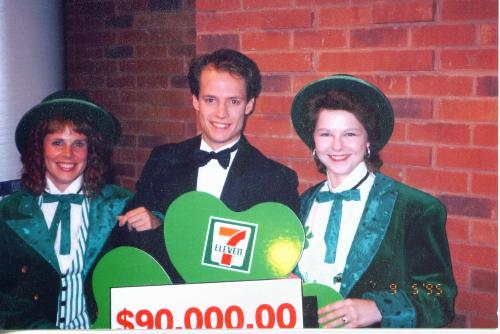 MD Telethon with Kurt Browning - Presentation of a cheque from 7-Eleven Food Stores to Kurt Browning at MD Telethon. The money was collected from a St. Patrick's Day fundraiser in the stores.