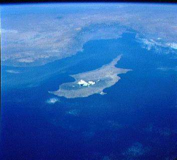 sat view of cyprus - a view from space of the island of Cyprus