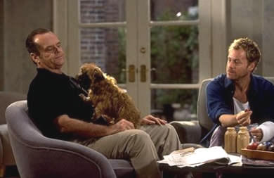 Scene from As Good As It Gets - Jack Nicholson, Greg Kinnear and the dog that plays Greg Kinnear's dog in the movie As Good As It Gets