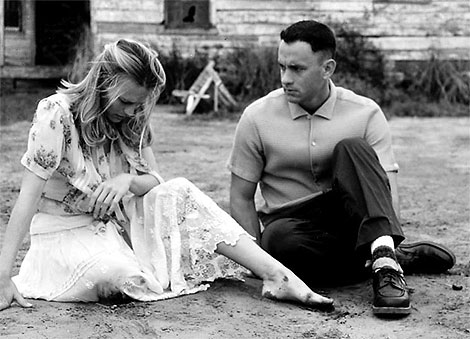 Scene from Forest Gump - Tom Hanks with his love interest Jenny (Robin Wright Penn) in Forest Gump
