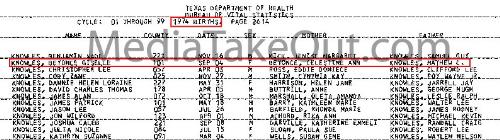 beyonces date of birth - This is a document from the texas department of health indicating that beyonce was born on september 4,1974