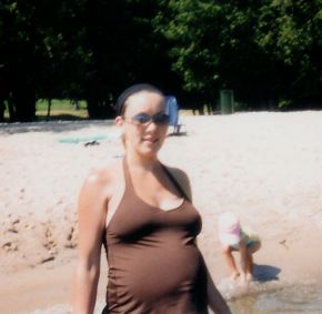pregnant woman - A pregnant woman, me, at a beach in North Michigan.