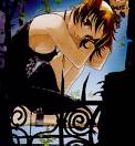 manga scan - Manga girl in black dress, sitting on a ledge