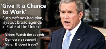 Bush! The most wanted to be killed by people in th - U.S. President George W. Bush deliver his annual State of the Union speech to a joint session of Congress. His reputation going to fall down from time to time due to his policy to destroy Iraq illegally and punish the president of Iraq and with so many unpopular policy that he has done during his government periode.His arrogant and unfair act cause most of people in through of this world make resistance to him by making a allianz to stop him.