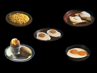 Eggs done in so many ways - soft boiled, hard fried, over easy, scrambled, hard boiled and more!
