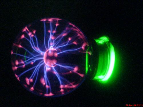 Plasma ball - This is my plasma ball. Looks really cool. A lot of electricity really bright in the dark. Come on, you know you want one. They are awesome things to have, specially when you are bored, even just for a showpiece in your room.