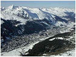 Davos Switzerland - Arial photo of Davos Switzerland (CH) showing the valley and the Alps mountains in the winter.