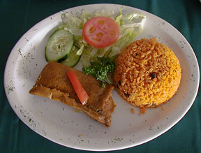 Rice with Salad - Rice with salad and pasteles.
