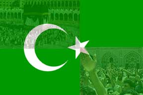 Islam Flag - This is the flag of Islam and in the background you see the Ka'ba.