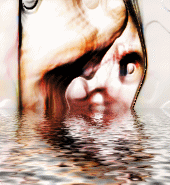 Surreal Cliffs Rising From Lake #2 - Surreal Cliffs Rising From Lake #2 This is another version of the photo of my daughter-in-law which I digitally altered, applying filters to transform her face into rock cliffs by a lake.