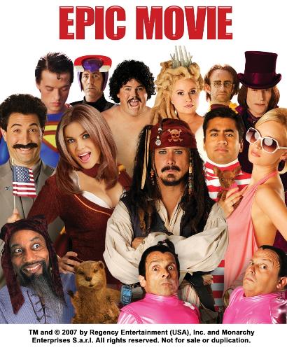 epic movie - The story centers on four not-so-young orphans: one reared by a curator at the Louvre (where an albino assassin lurks); another, a refugee from Mexican'libre' wrestling; the third a recent victim of snakes on her plane; and the fourth a'normal' resident of a mutant'X'-community. The hapless quartet visits a chocolate factory, where they stumble into an enchanted wardrobe that transports them to the land of Gnarnia (with a silent'G'). There they meet a flamboyant pirate captain and earnest students of wizardry - and join forces with, among others, a wise-but-horny lion to defeat the evil White of Gnarnia. EPIC MOVIE comes from the new masters of the parody genre - Jason Friedberg& Aaron Seltzer - who now set their parodic sights on the largest genre of them all: Hollywood's big-budget, special effects-laden, blockbuster franchise films. After successfully skewering the scary movie and romantic comedy franchises as two of the six writers of'Scary Movie,' and as the writers/director of'Date Movie,' the duo now focus on this untapped niche - Hollywood's summer and fall tentpoles - proving once again that they are proud of being'first to be second.'
