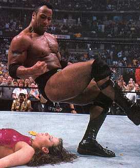 The Rock - The most electrifying superstar in sports entertainment.He took the world by storm by his looks and dashing atheletism.He is now successfully making movies.His finishing moves are the rock bottom and the people's elbow.He was well known as The People's Champion.