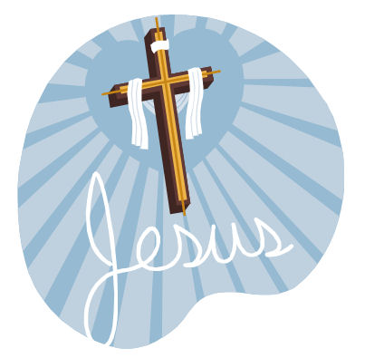 Jesus - clip art depicting an empty cross and the name of Jesus