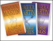 George RR Martin's Song of Ice and Fire - image of three books of the 7 book series.