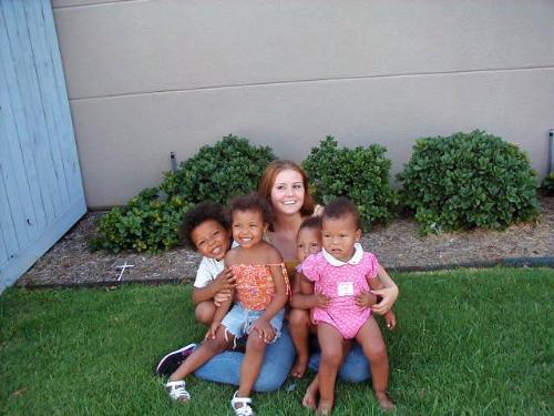 Christine and the kids - This is a picture of my second step daughter Christine in Dallas Texas with my four kids. Christine was in bootcamp for the national guard.