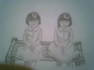 my sketch - a sketch of two little girls, yes fatal frame is one of my favorite games, but this sketch is actually of my older sisters, when they were young.