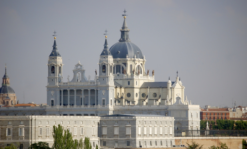 Almudena Cathedral, Madrid, Spain - 	Church of Nuestra Señora de la Almudena facing the Royal Palace in Madrid.