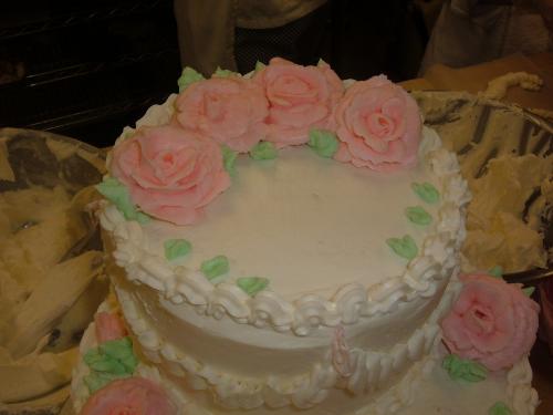 Top view of Mock Wedding Cake - Last cake made in Introduction to Cake Decorating