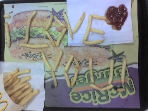 i love you made of fries - i did this french fries art for my baby.. back when we were still together. we were eating at mcdonalds. hehehehe.