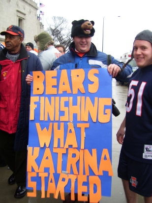 Disgusting Bears sign - Sign held up by Bears fans to taunt New Orleaneans