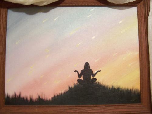 supplication - a painting my sister painted in 1990's in southern California.  It is of a lone Native American Indian praying to the great spirits and his ancestors.