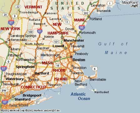Boston, Ma. USA - This shows the location of Boston, Ma on a US map.  I live 30 miles south of Boston, in Bridgewater.