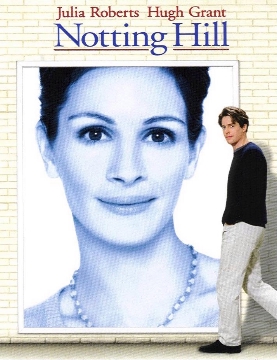 Notting  Hill - A love story starring Julia Roberts and Hugh Grant.Hugh Grant meets Julia roberts in a book store where he specializes in travel writing.He then accidentally bumps into her and they get friendly and their love flourishes.It is a wonderful performance by all the actors in the movie.Areal good heart warming and emotional movie.