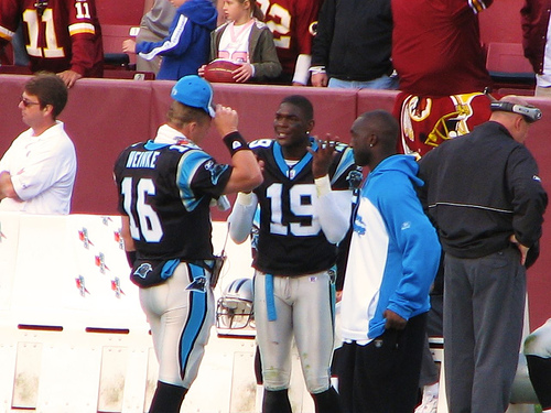 Redskins Football pt. 4 - Picture of the carolina panthers players on the sideline in the washington redskins stadium.