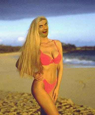 Mr Bean being Blonde - Mr Bean being blonde, funny paintshopped photo of a blonde with Mr Bean&#039;s head superimposed over the top!