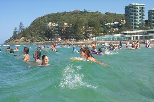 Gold Coast - People going for a swim in the australian Gold Coast