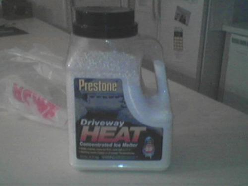Ice Melter - This Prestone Driveway Heat Ice Melter is supposed to work much better than rock salt and melt 4 times more ice than rock salt does. I figure this would be a good investment with winter finally arriving and getting some snow soon. Ice Melter - This Prestone Driveway Heat Ice Melter is supposed to work much better than rock salt and melt 4 times more ice than rock salt does. I figure this would be a good investment with winter finally arriving and getting some snow soon.