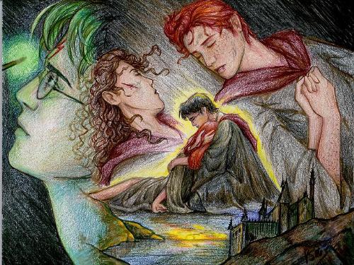 Harry and Ginny die in each others arms. - Harry and Ginny die in each others arms. A drawing of Harry and Ginny facing death with each other embraced tight. People could call it modern art, but Im not one of them.